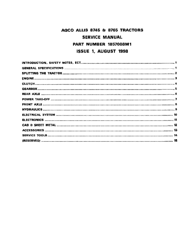 AGCO Allis 8745, 8765 Tractors Repair Manual
