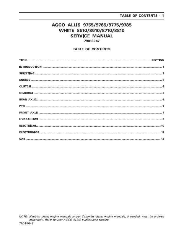AGCO Allis 9755, 9765, 9775, 9785 Tractors Repair Manual