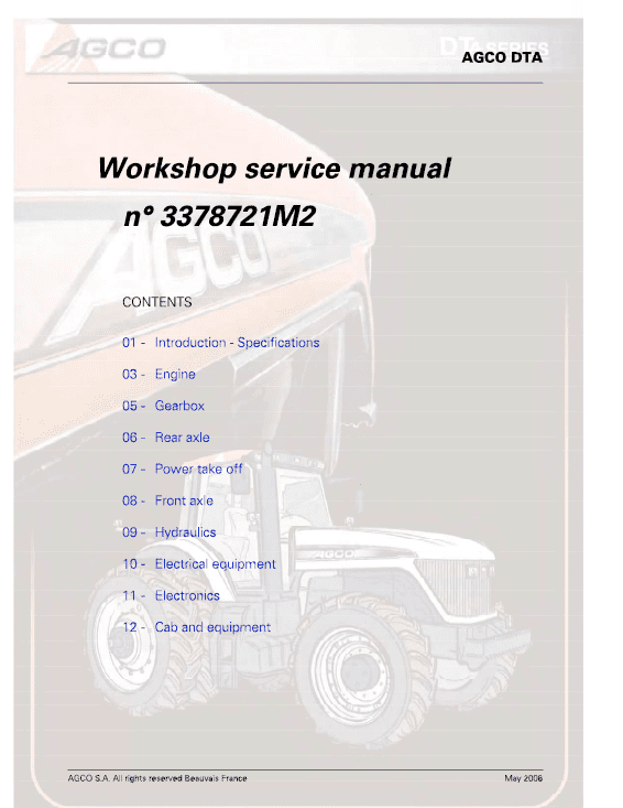 AGCO DT180A, DT200A, DT220A, DT240A Tractor Workshop Repair Manual