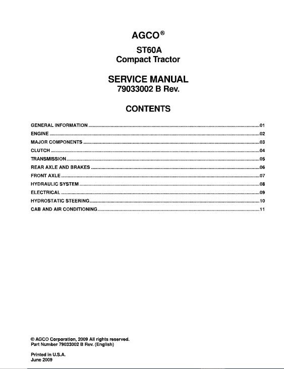 AGCO ST60A Tractors Repair Manual