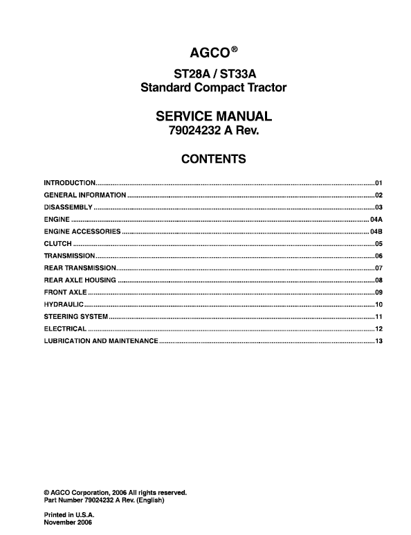 AGCO ST28A, ST33A Tractors Repair Manual - Image 2