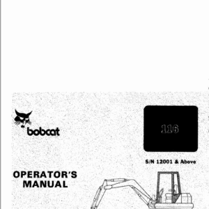 Alternative view of Bobcat 116 Hydraulic Excavator Repair Manual