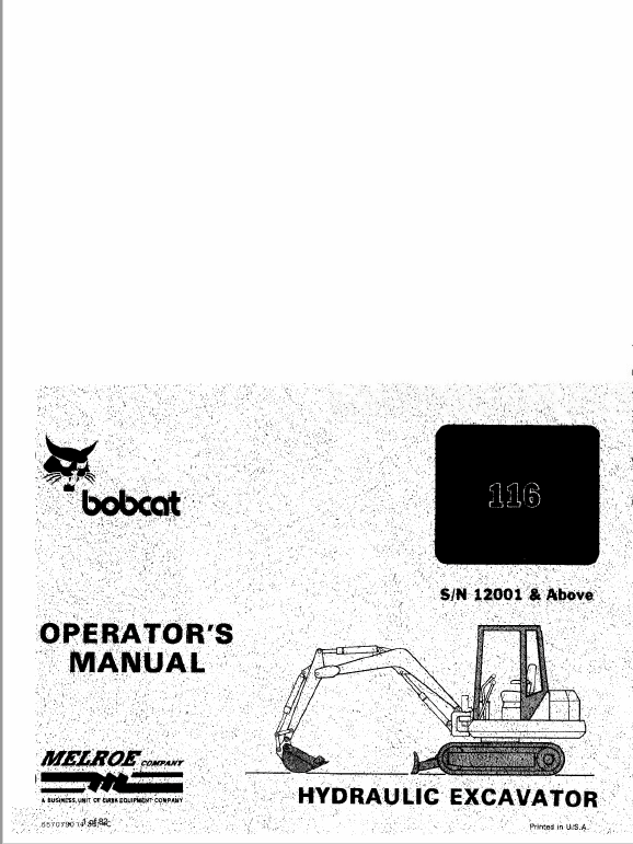 Bobcat 116 Hydraulic Excavator Repair Manual - Image 2