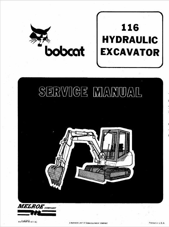 Bobcat 116 Excavator Repair Manual