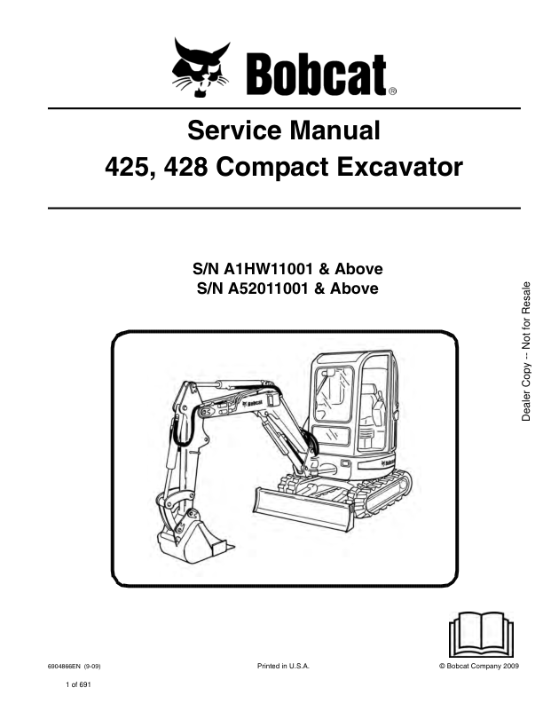 Bobcat 425, 428 Compact Excavator Repair Manual - Image 2
