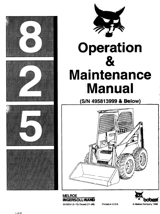 Bobcat 825 Skid-Steer Loader Operation & Maintenance Manual
