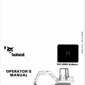 Bobcat X56, X76 Excavator Operator's Manual
