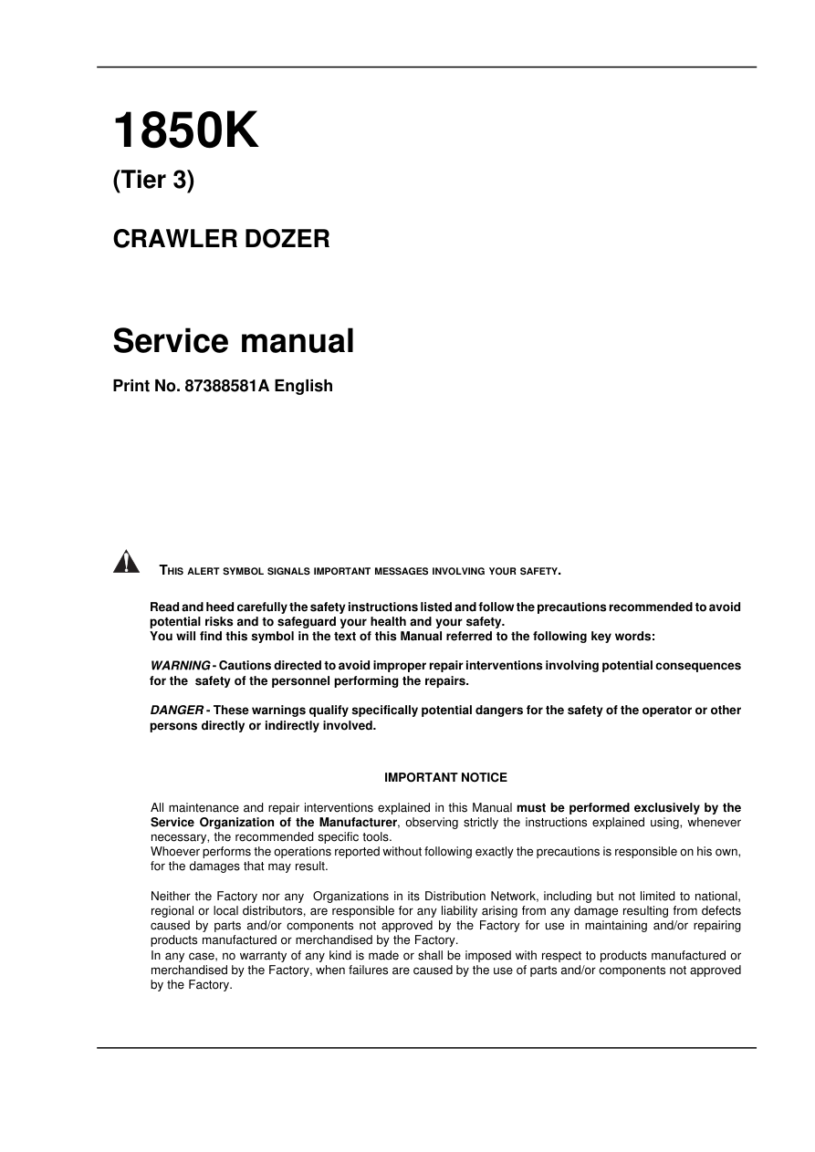 Case 1850K Crawler Dozer Repair Manual