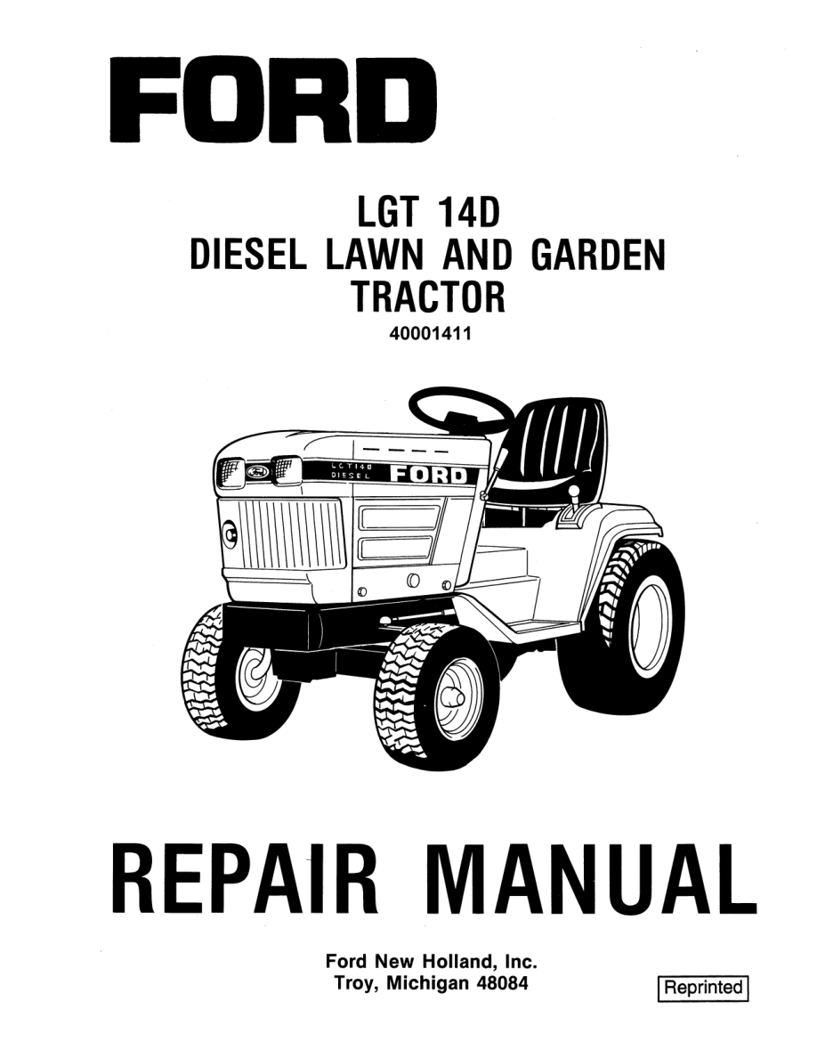 Ford LGT14D, LGT16D Lawn Tractor Repair Manual