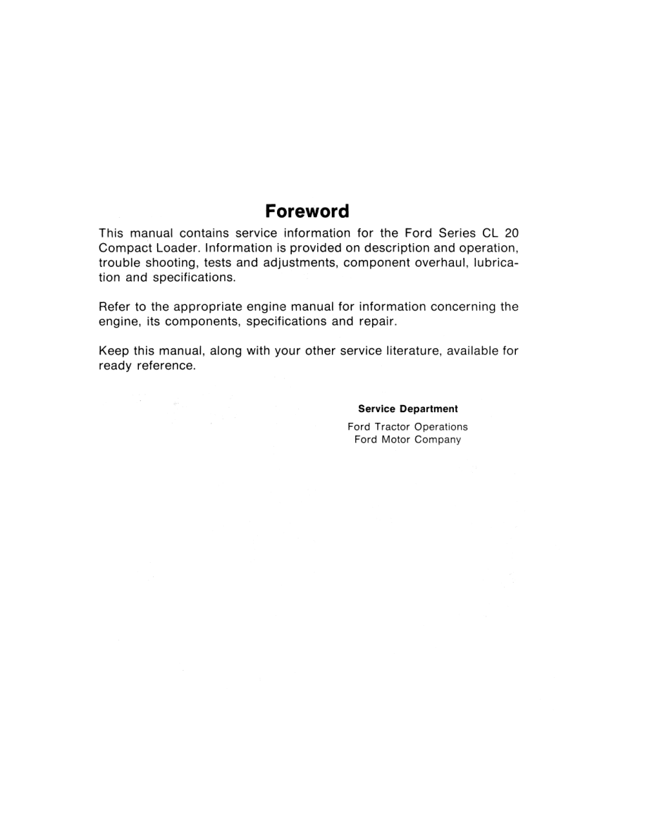Ford CL-20 Compact Loader Repair Manual