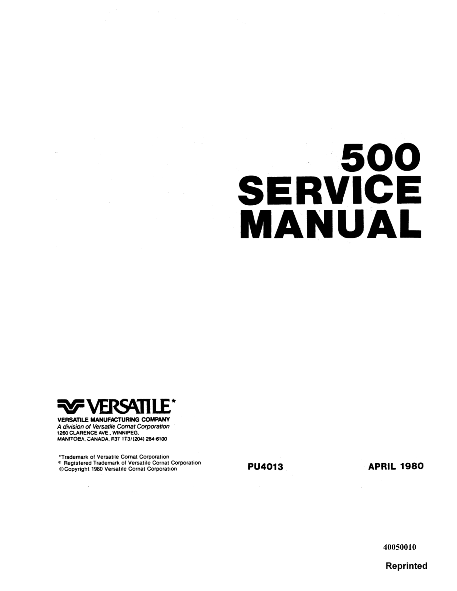 Ford Versatile 500 Tractor Repair Manual