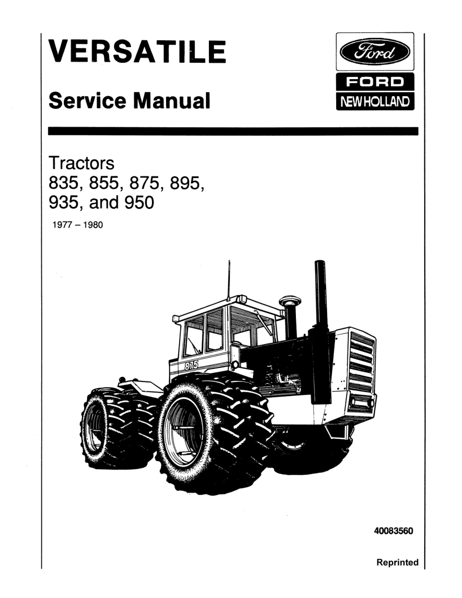 Ford Versatile 835, 855, 875, 895, 935, 950 Tractor Repair Manual
