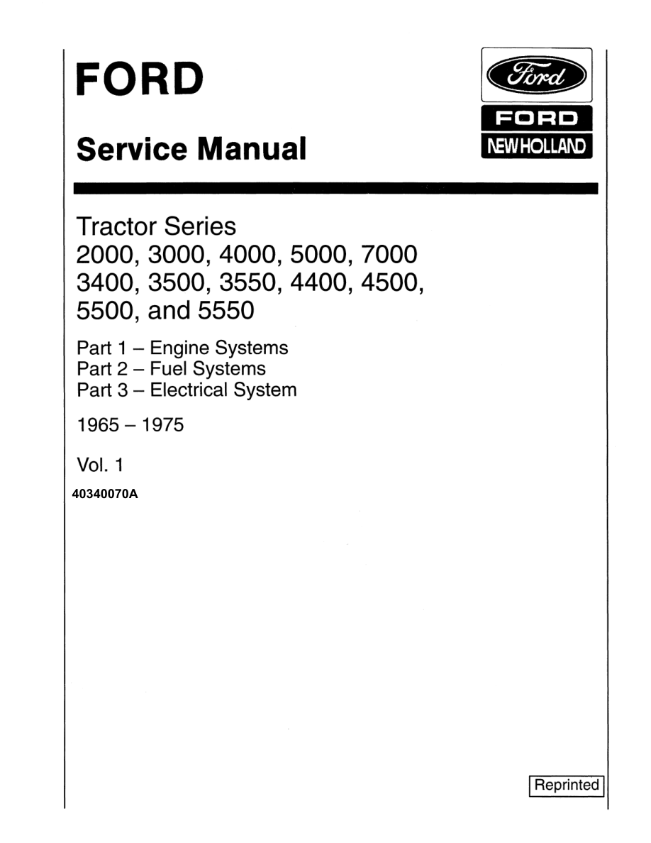Ford Tractor Series 2000, 3000, 3400, 3500, 3550 Repair Manual