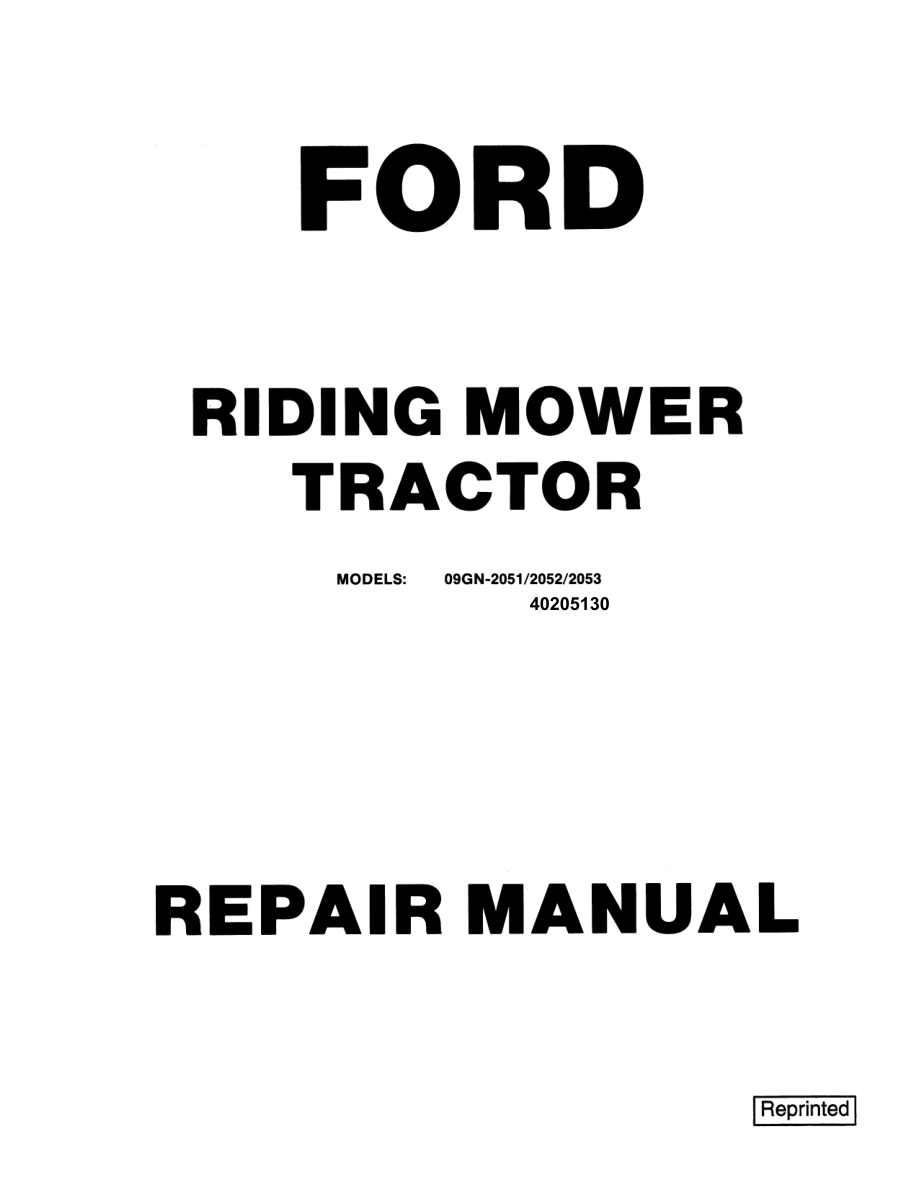 Ford R8, R11 Riding Mower Tractor Repair Manual