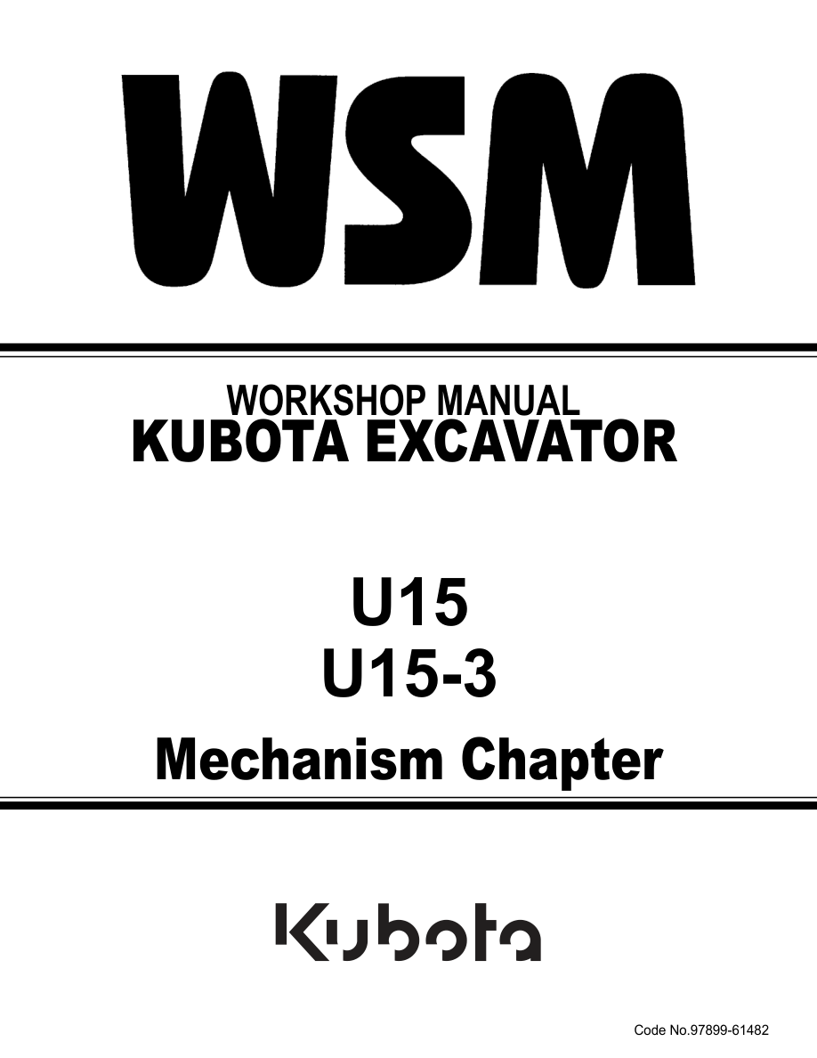 Kubota U15, U15-3 Excavator Workshop Repair Manual