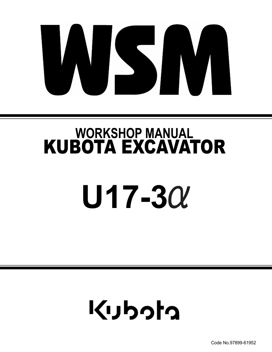 Kubota U17, U17-3a Excavator Workshop Repair Manual