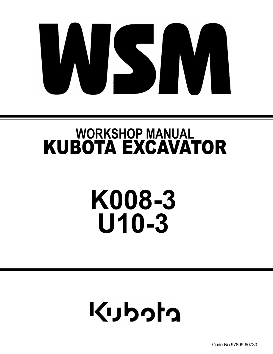 Kubota K008-3, U10-3 Workshop Repair Manual