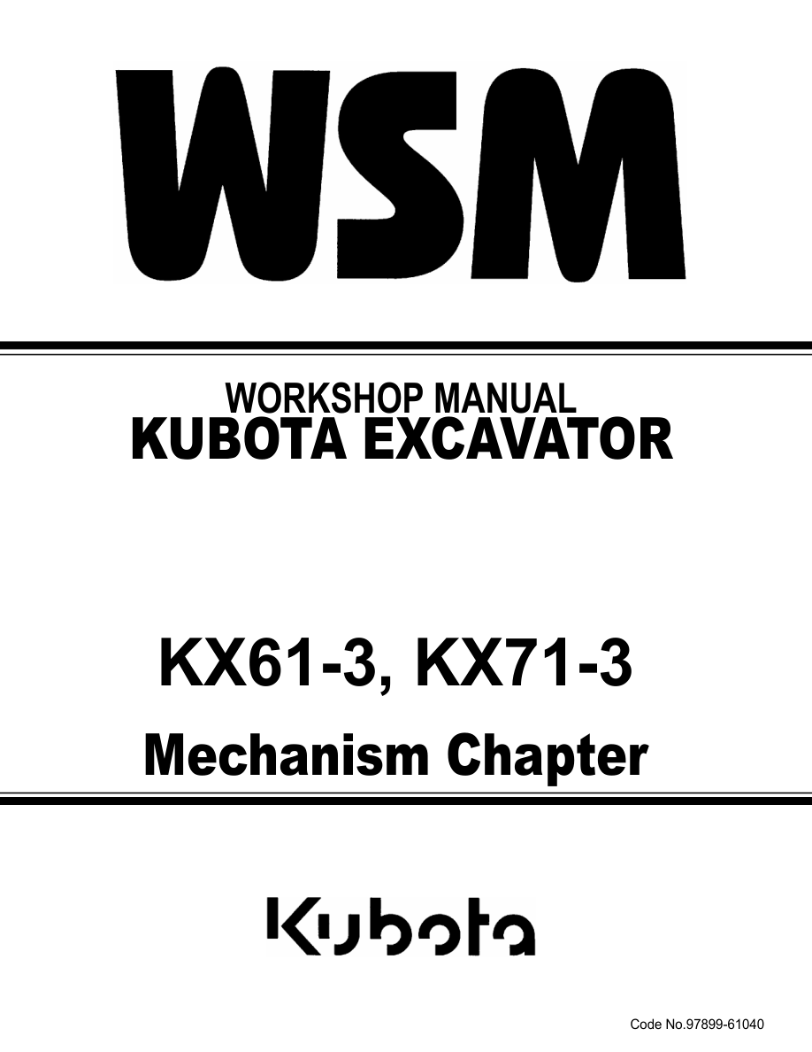 Kubota KX61-3, KX71-3 Excavator Workshop Repair Manual