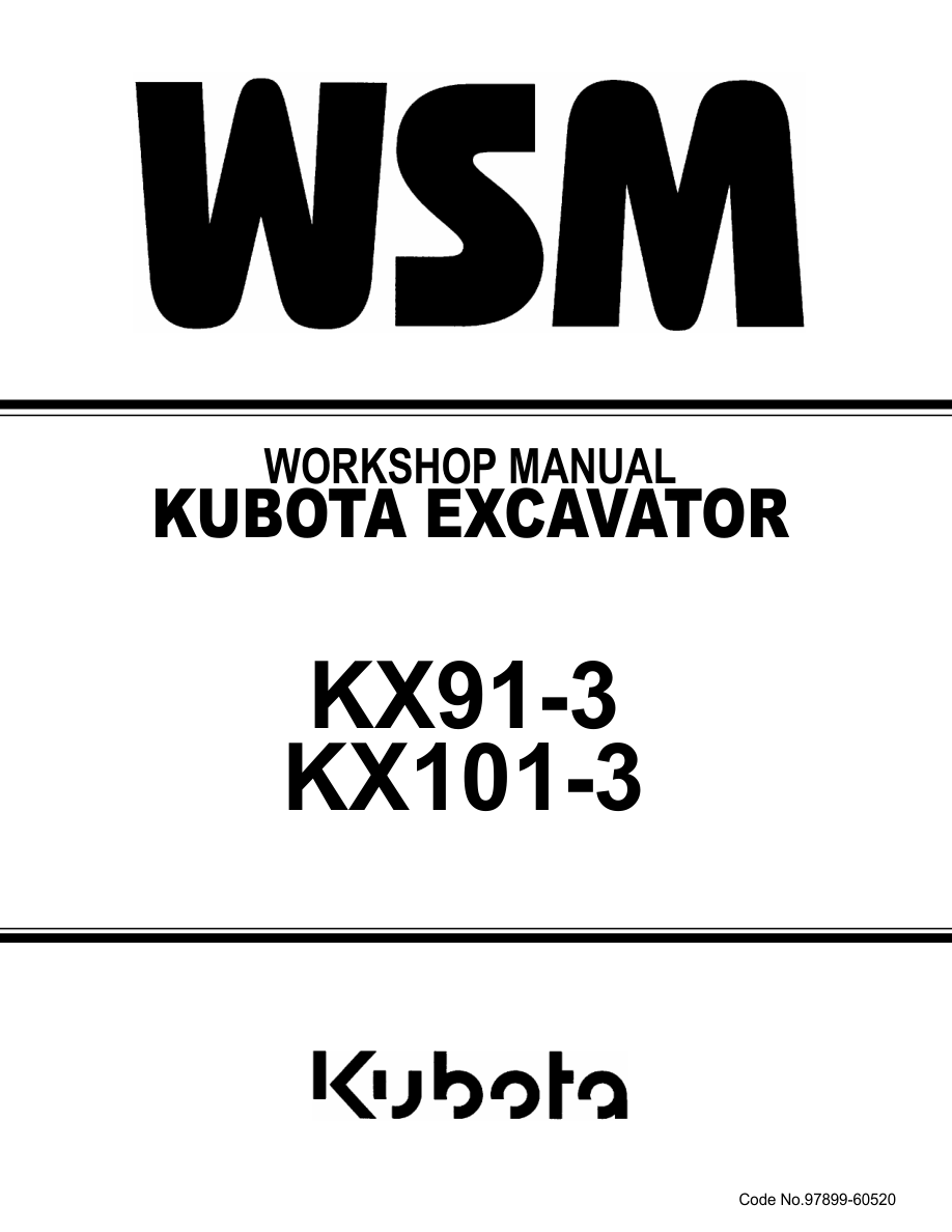 Kubota KX91-3, KX101-3 Excavator Workshop Repair Manual