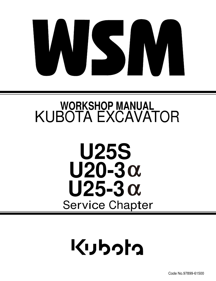Kubota U25S, U20-3a, U25-3a Workshop Repair Manual