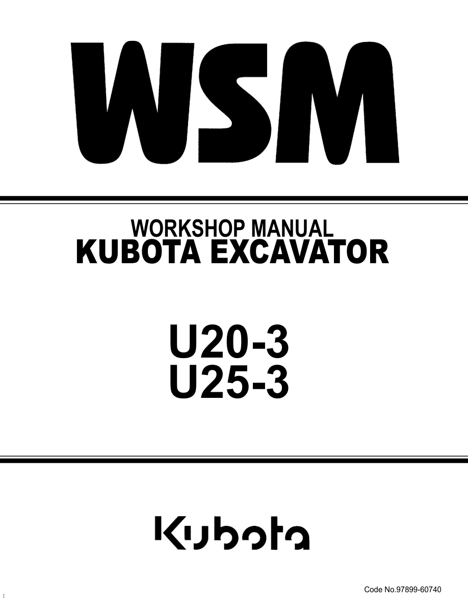 Kubota U20-3, U25-3 Excavator Workshop Repair Manual