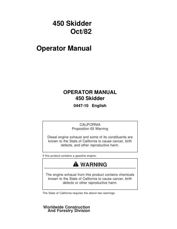 John Deere 450 Skidders Operator's Manuals (0447-10)