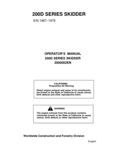 John Deere 200D, 205D, 207D, 208D, 209D, 217D, 225D, 230D, 240D Skidders Operator's Manuals (2000002EN)