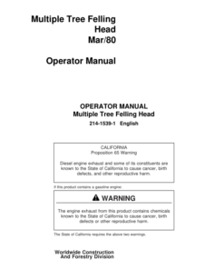 John Deere Disc Saw Felling Heads Dtt Disc Saw Felling Heads Operator's Manuals (214-1539-1)