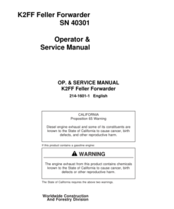 John Deere K2FF Forwarders Operator's Manuals (214-1601-1)