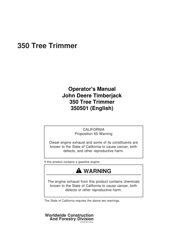 John Deere 350 Skidders Operator's Manuals (350501)