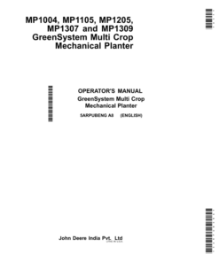 John Deere MP1004, MP1105, MP1205, MP1307, MP1309 GreenSystem Multi Crop Mechanical Planter Operator's Manual (5ARPUBENG)
