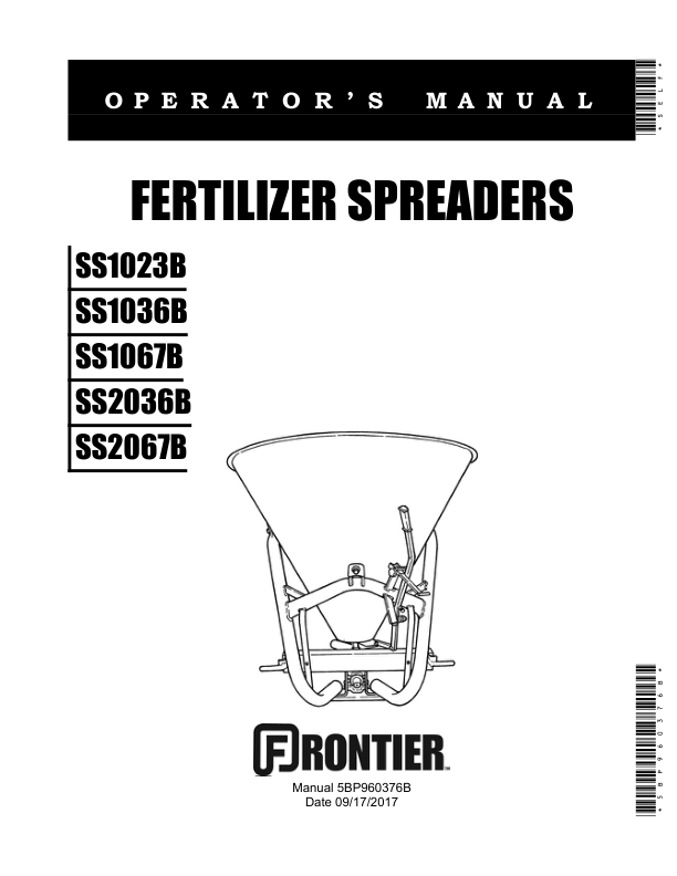 John Deere SS1023B, SS1036B, SS1067B, SS2036B, SS2067B Fertilizer Spreaders Operator's Manual (5BP960376B)