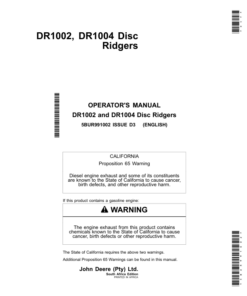 John Deere DR1002, DR1004 Disc Ridger Operator's Manual (5BUR991002)