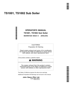 John Deere TS1001, TS1002 Sub Soiler Operator's Manual (5BUR991020)