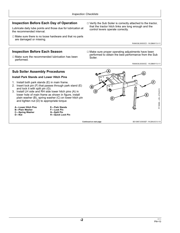 John Deere TS1001, TS1002 Sub Soiler Operator's Manual (5BUR991020) - Image 2