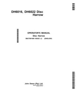 John Deere DH6016 & DH6022 Disc Harrows Operator's Manual (5BUT991600)