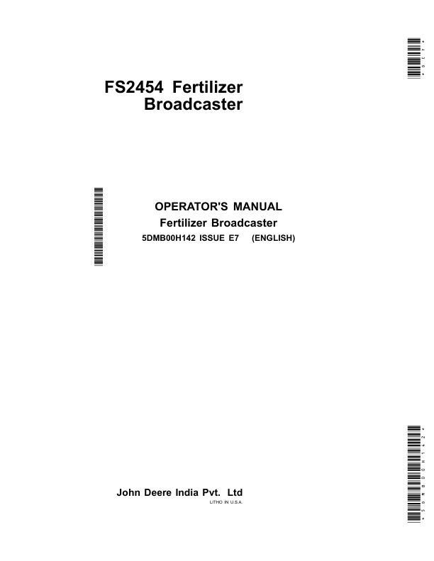 John Deere FS2454 Fertilizer Broadcaster Operator's Manual (5DMB00H142)