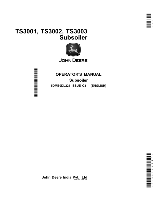 John Deere TS3001, TS3002, TS3003 Subsoiler Operator's Manual (5DMB0DL221)