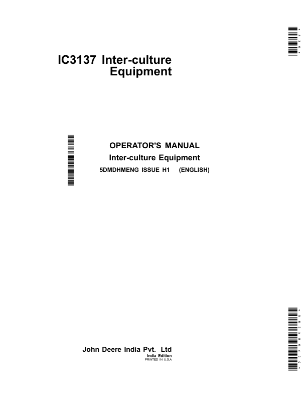 John Deere IC3137 Inter-culture Equipment (India) Operator's Manual (5DMDHMENG)