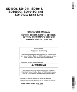 John Deere SD1009, SD1011, SD1013, SD1009G, SD1011G, SD1013G Seed Drill Operator's Manual (5DMM99100)