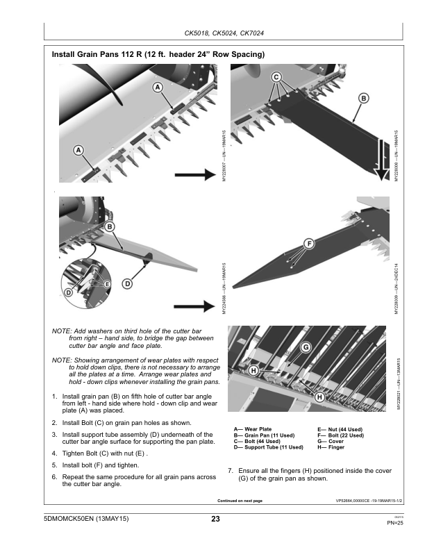 John Deere Sunflower & Corn Kit Attachmentfor W50 & W70 Combines Operator's Manual (5DMOMCK50EN) - Image 2