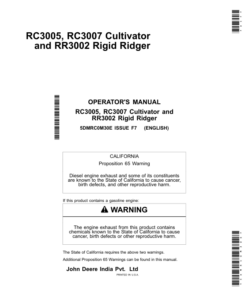 John Deere RC3005, RC3007 Cultivator & RR3002 RigidRidger Operator's Manual (5DMRC0M30E)