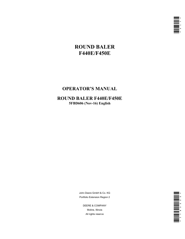 John Deere F440E & F450E Round Balers Operator's Manual (5FBD606)
