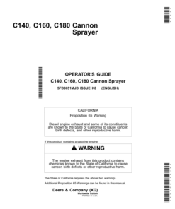John Deere C140, C160 & C180 Cannon Sprayers Operator's Manual (5FD0051MJD)