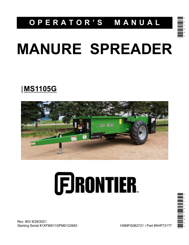 John Deere MS1105G Manure Spreader Operator's Manual (5HP73177)