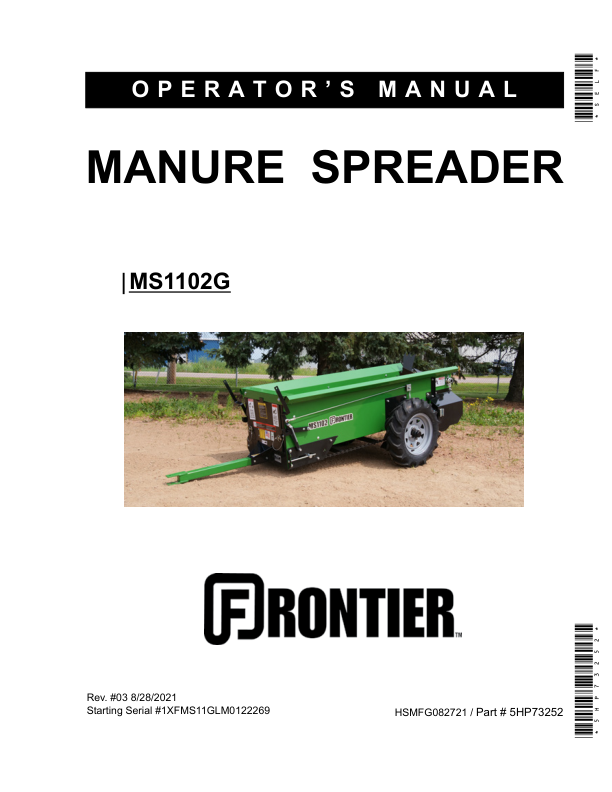John Deere MS1102G Manure Spreader Operator's Manual (5HP73252)