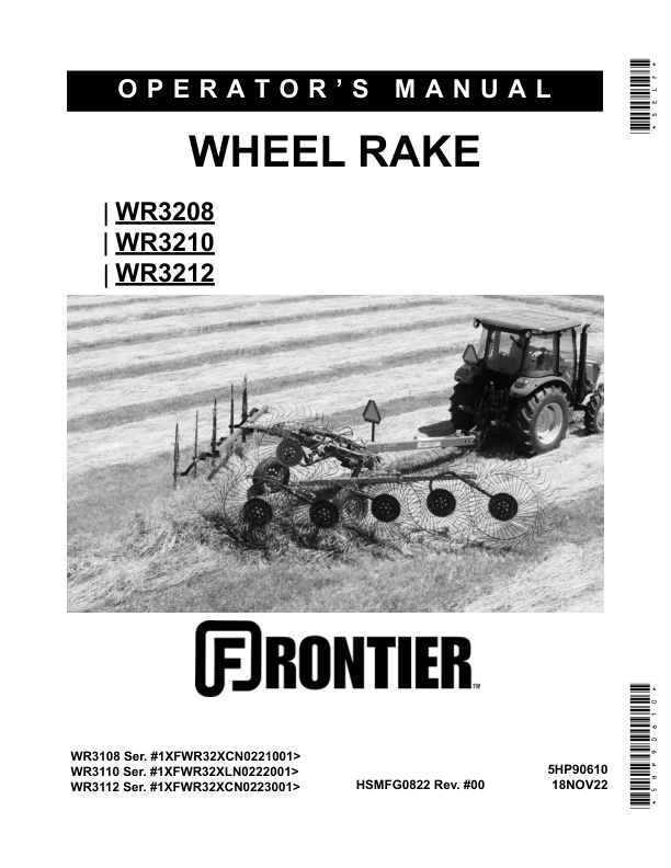 John Deere Wheel Rake WR3208, WR3210, WR3212 Operator's Manual (5HP90610)
