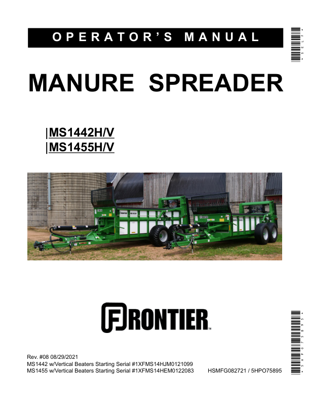 John Deere MS1442, MS1455 Manure Spreader Operator's Manual (5HPO75895)