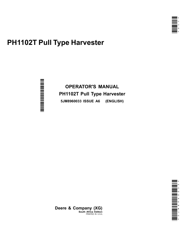 John Deere PH1102T Pull Type Harvesters Operator's Manual (5JM8960033)