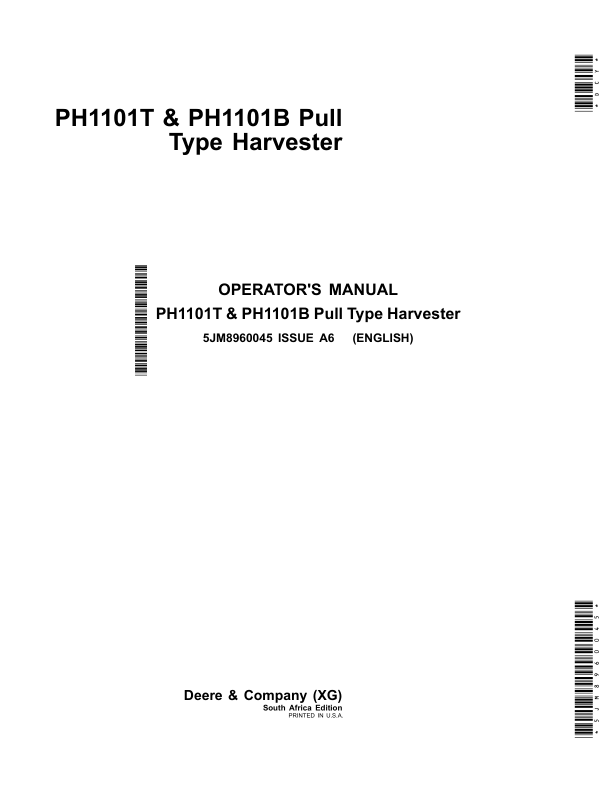 John Deere PH1101T & PH1101B Pull Type Harvesters Operator's Manual (5JM8960045)